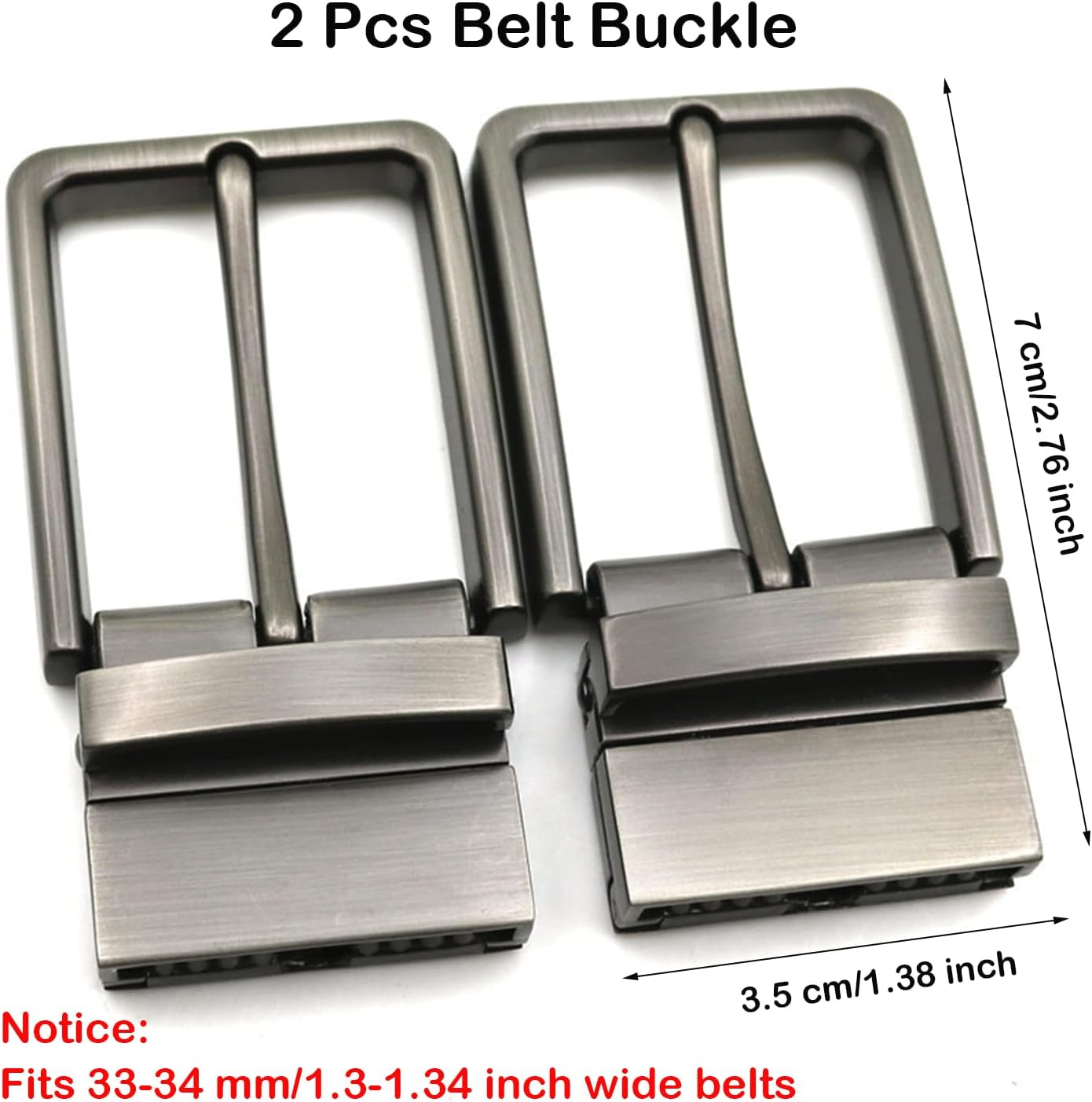 2 Pcs Generic 1.3"(33-34 Mm) Single Prong Square Belt Buckle Replacement Belt Buckle, Men Metal Belt Buckle Replacement Rectangular Pin Buckle, Single Prong Rectangular Pin Belt Buckle